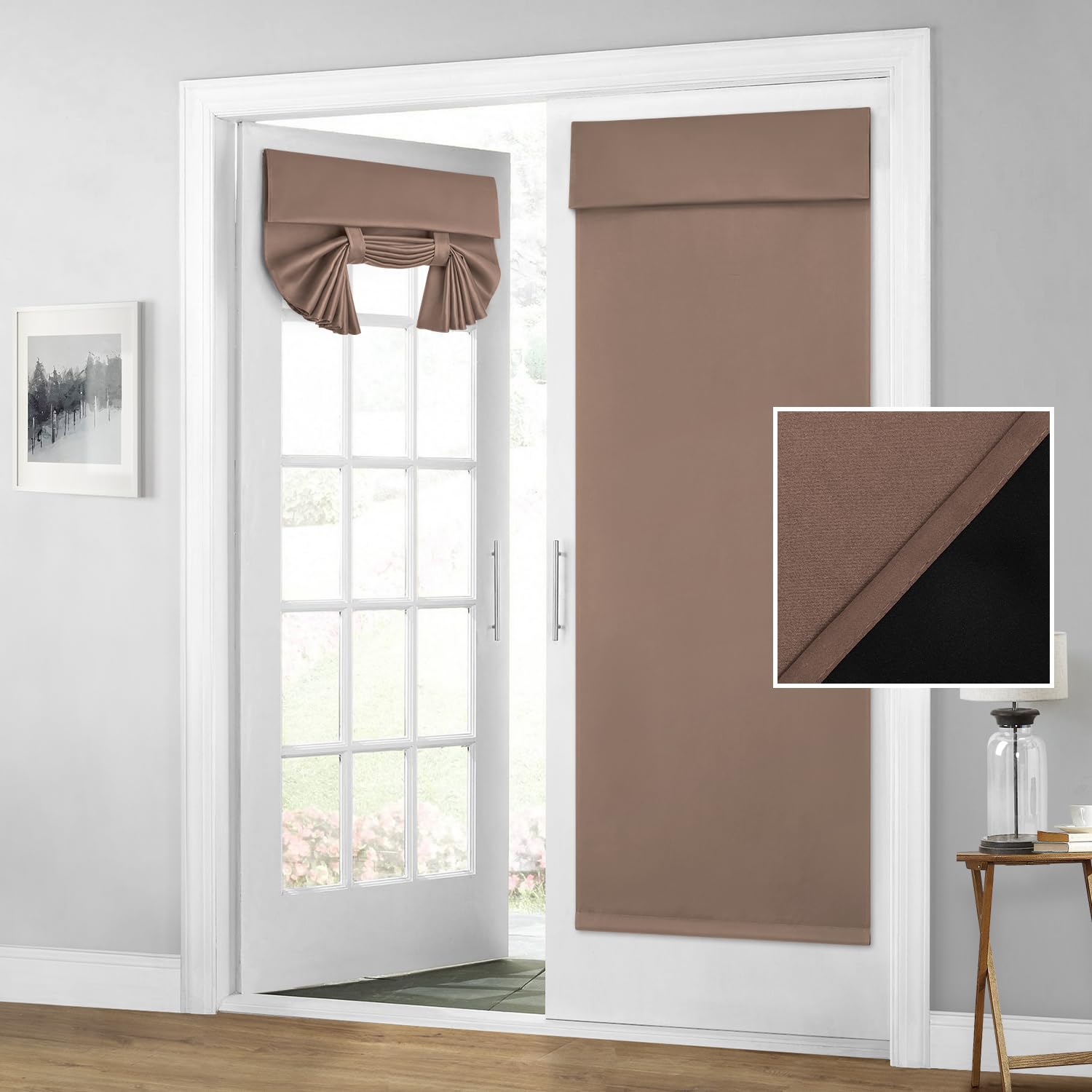 Homeideas 100% Blackout French Door Curtains, Privacy Door Curtains For Door Window, 30 X 68 Inch Room Darkening Curtains, Thermal Insulated Door Window Shades For Bedroom, (1 Panel, Coffee)